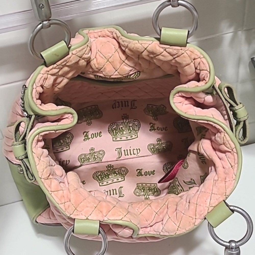 Juicy Couture Vintage Y2K SALE Rare Velvet Pink and Green Women's Bag - Picture 6 of 16